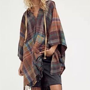 Free People Mallorca Madras Hooded Poncho
